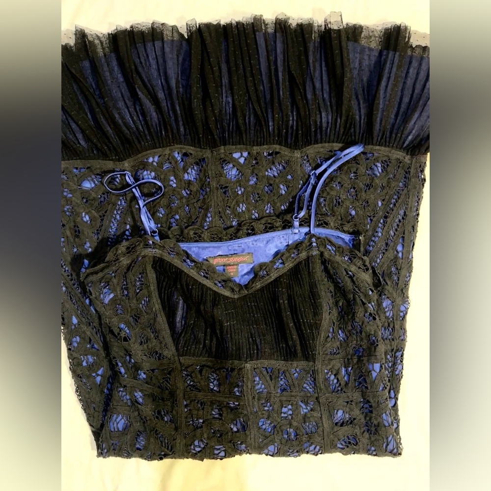 Betsey Johnson Black Blue Lace Fit & Flare Party Dress Y2K Size 4 - Picture 9 of 9